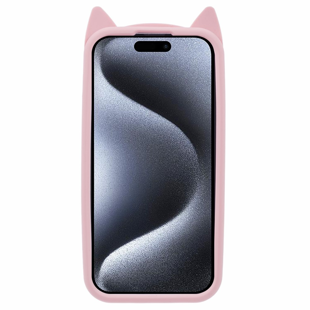 iPhone 15 Pro 3D Silikon Case Hülle mit Süssen Katzenohren - Rosa