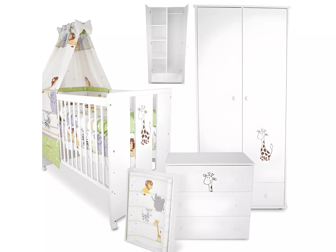 BB Berceau bebe lit bébé 120 x 60 cm avec Set de lit 9 pièces Girafe vert BB LOISIR