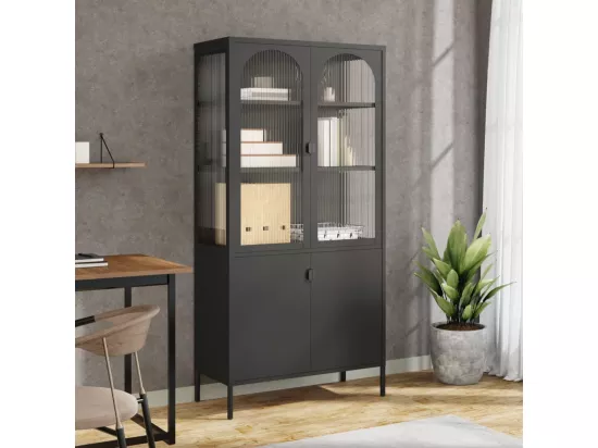 Buffet haut noir 90x40x180 cm verre et acier