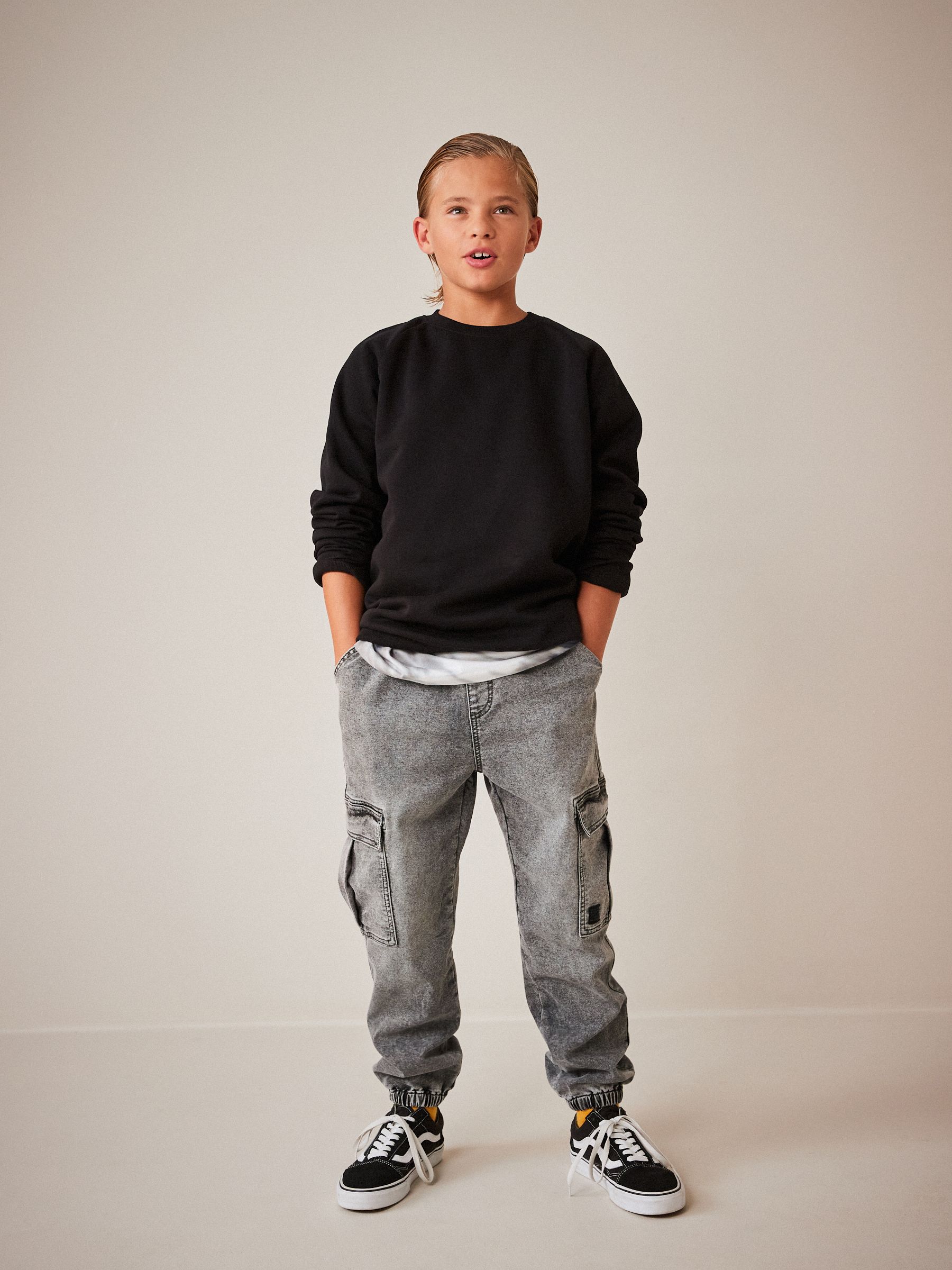 Grijs - Cargo jeans met elastische taille (3-16 jr)