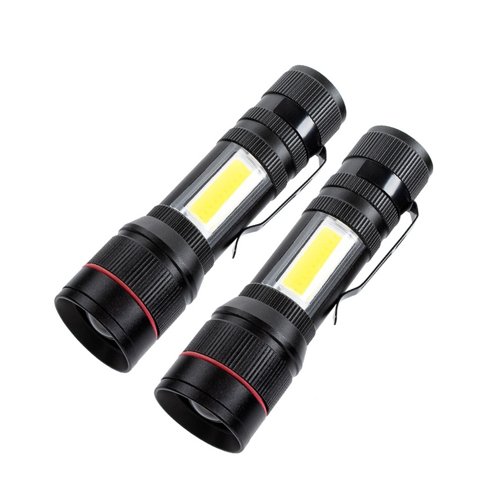 (2er Set) 800LM LED Aluminium USB Mini Taschenlampen - Schwarz