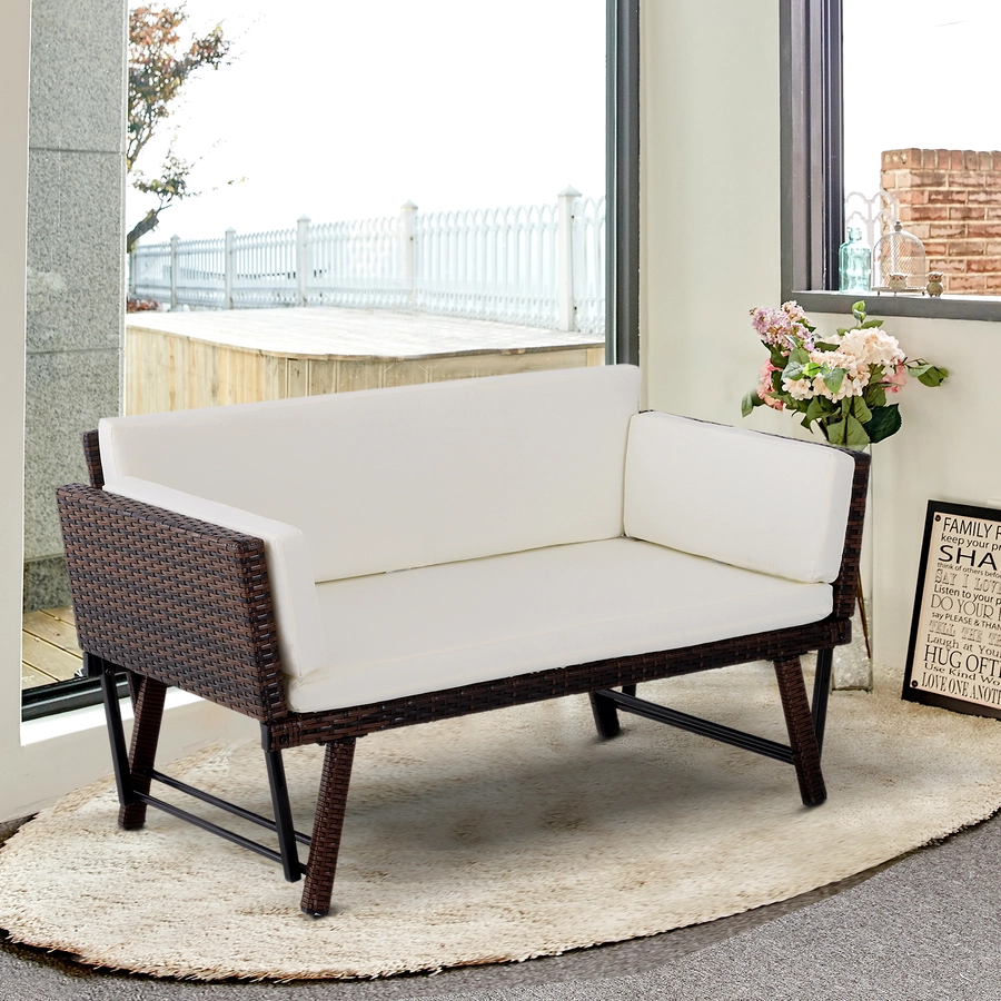 Outsunny Gartensofa mit klappbaren Armlehnen braun, beige