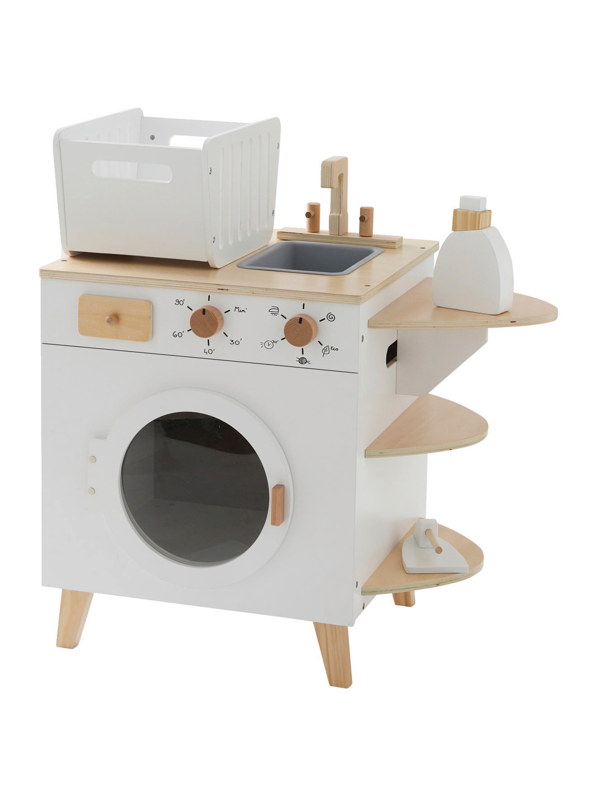 Vertbaudet Kinder Waschmaschine und Bügelstation, Holz FSC® weiß