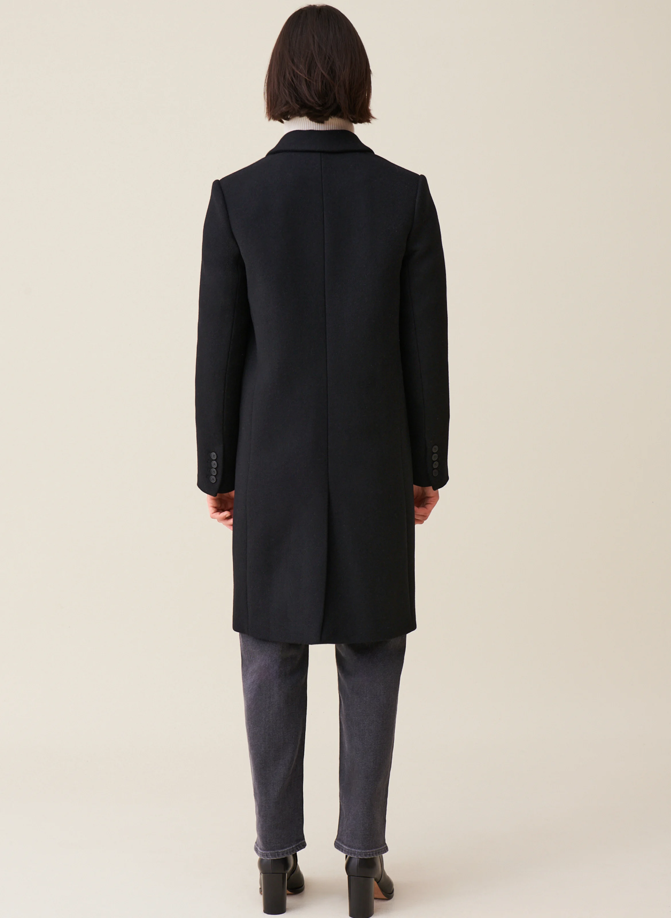 Manteau droit en laine mélangée | Noir
