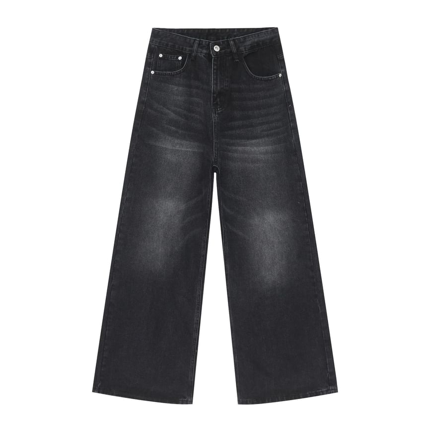pinkdropper - High Waist Washed Wide Leg Jeans