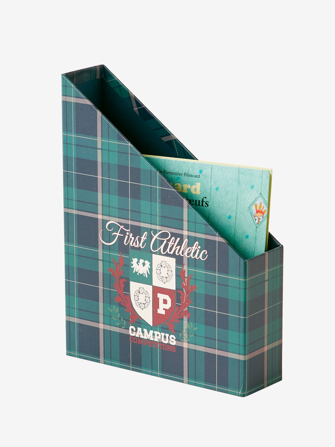 Conjunto organizador de mesa para campus, com estampa verde escura.