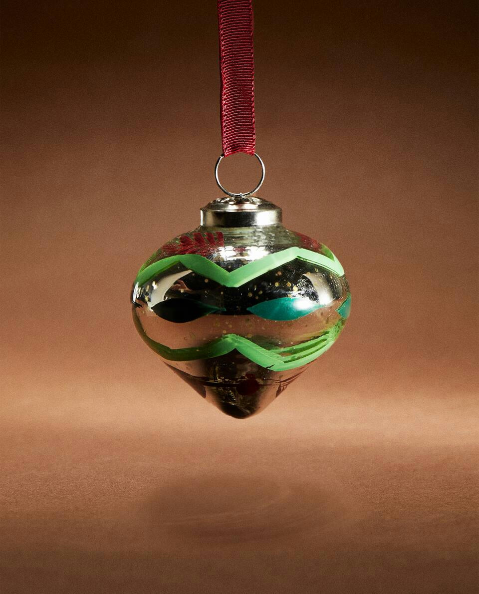 Pião giratório de vidro mercurizado para decoração de Natal