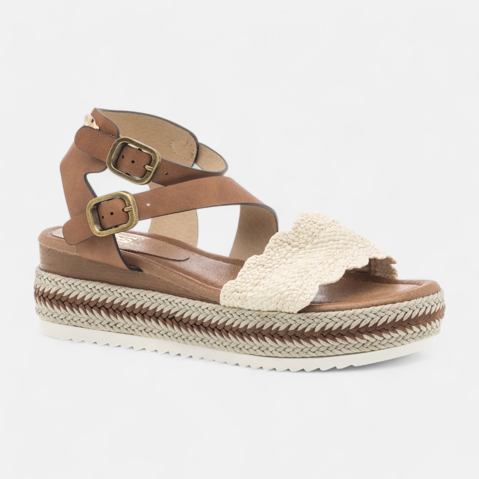 Sandales à talon compensé Femme cognac