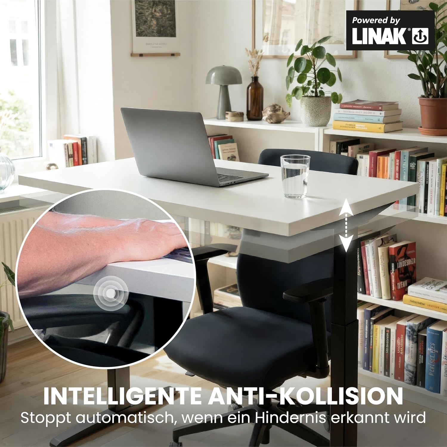112 x 77 cm Höhenverstellbarer Schreibtisch Elektrisch – Kleiner Kompakter Stehschreibtisch mit LINAK Motor - Platzsparend für kleine Wohnungen & Home Office, werkzeugfreie Montage – Weiß