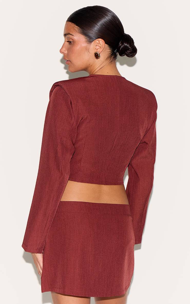 Orange Brûlé Haut Asymétrique À Boutons Manches Longues En Tissu Tissé Petite