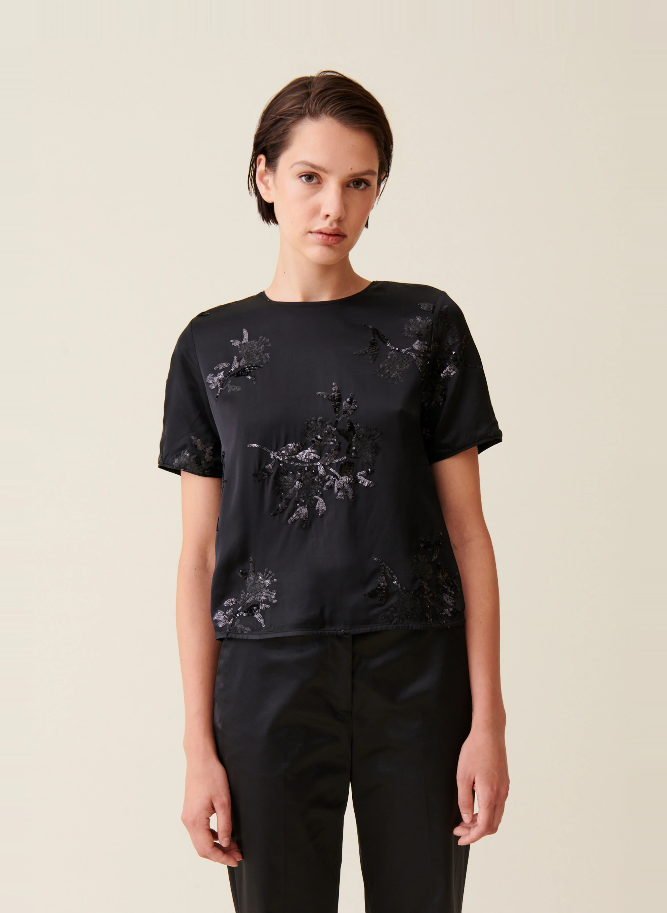 Top droit col rond | Noir