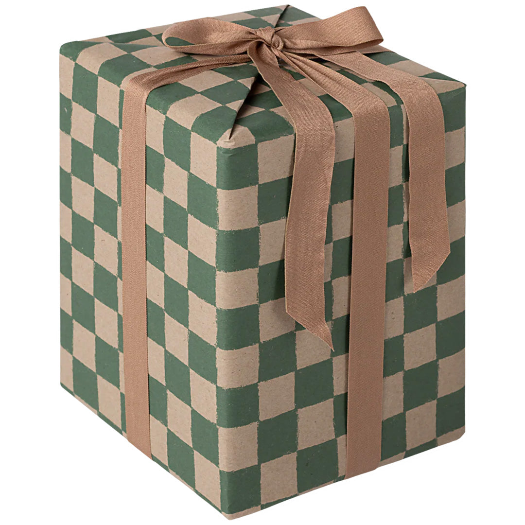maileg inpakpapier checker - green - 10 m