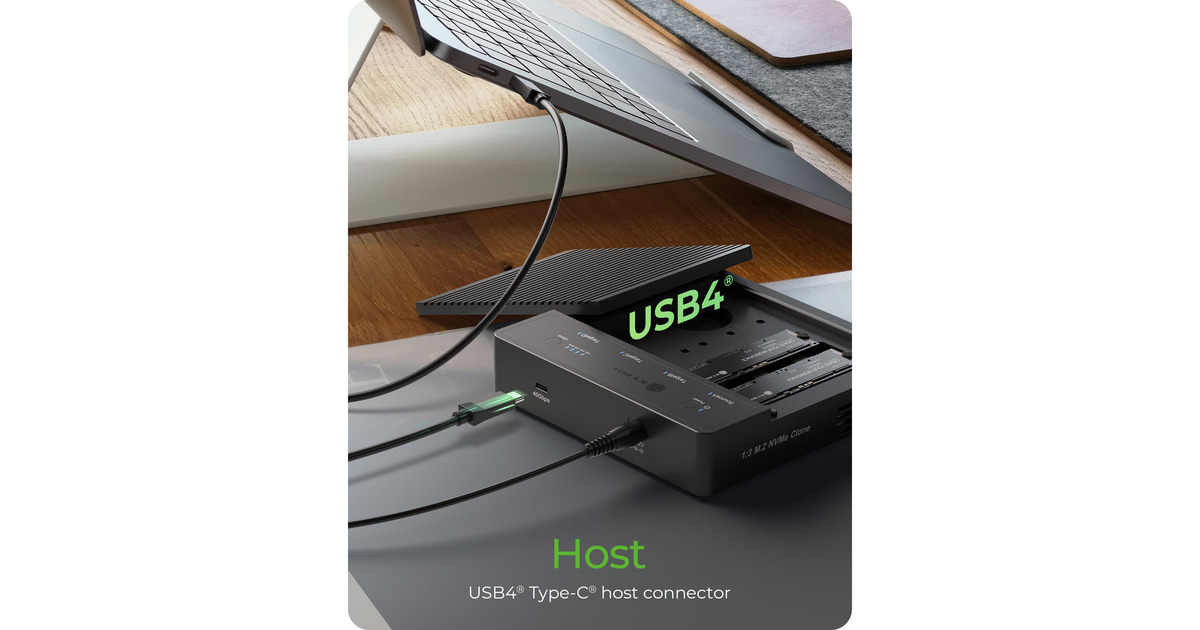 ICY BOXIB-4013MCL-C4 4-Bays USB4® Duplicator (1:3 klonen) dockingstation  (Zwart)