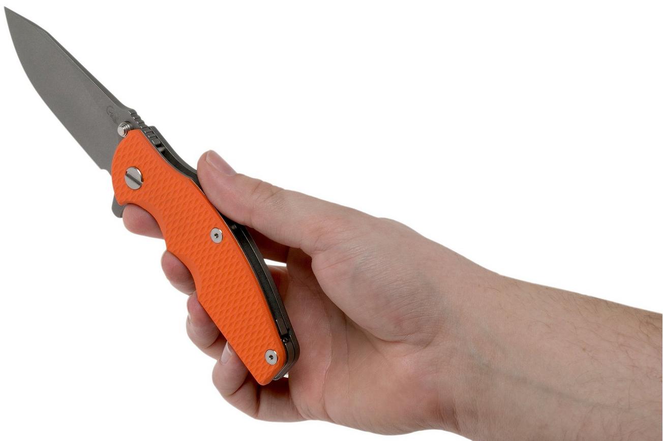 Rick Hinderer Jurassic Slicer Working Finish Orange G10 CPM 20CV zakmes