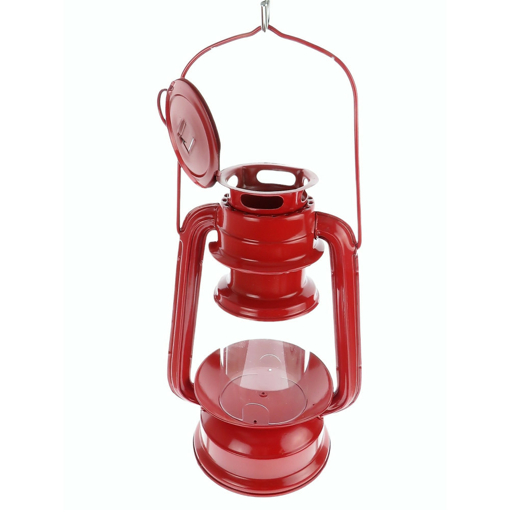 Mangeoire lanterne rouge à suspendre, hauteur 23 cm, pour oiseaux