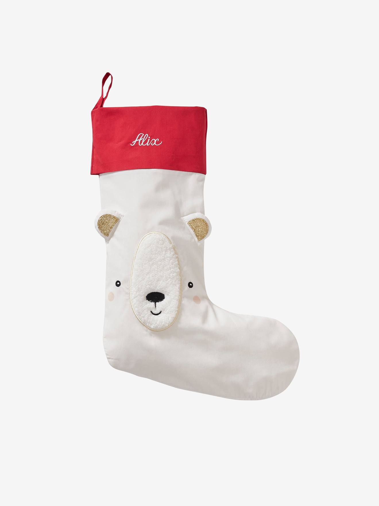 Meia de Natal personalizável com urso branco luminoso em dois tons/multicolorida