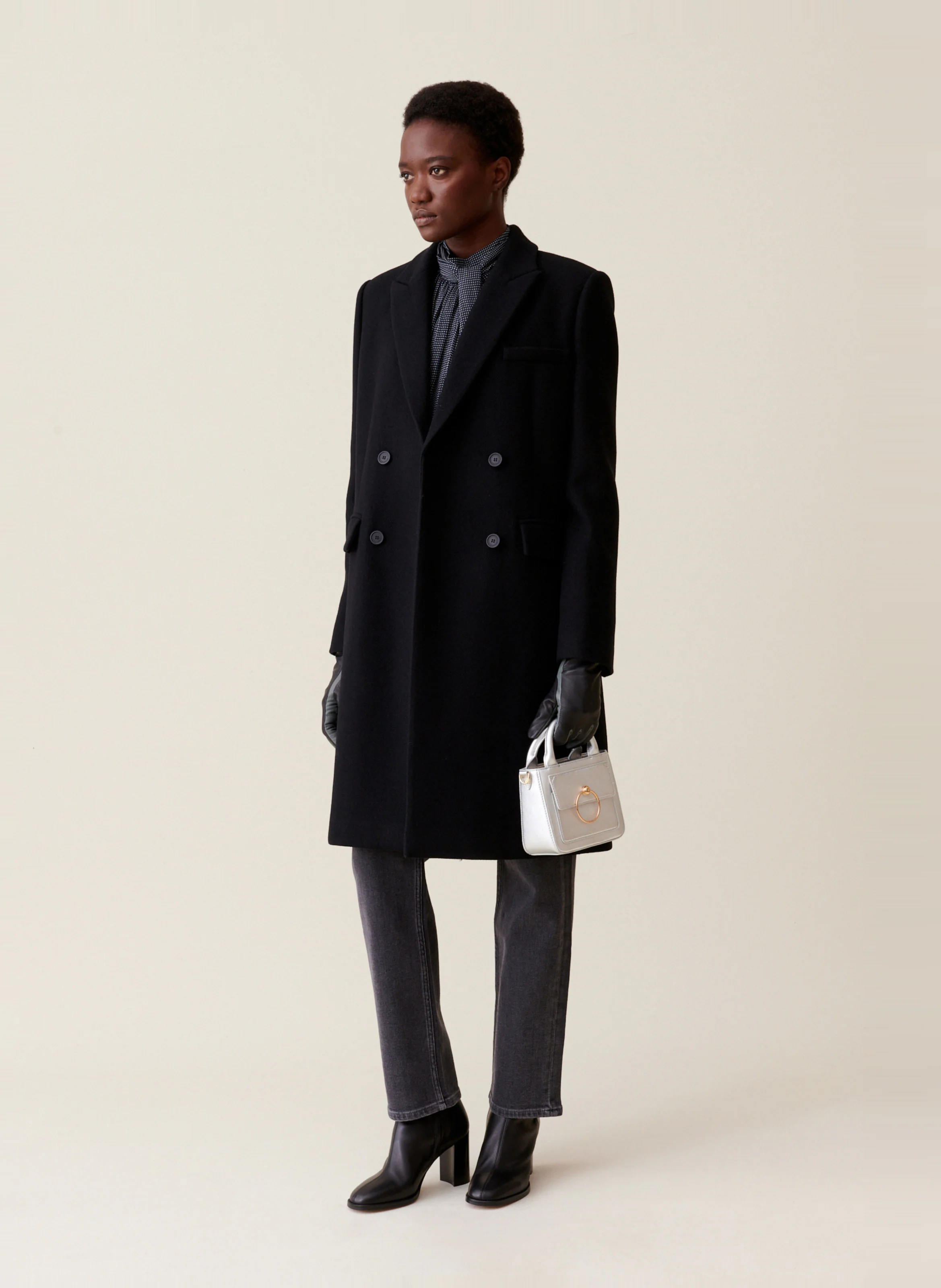Manteau droit en laine mélangée | Noir