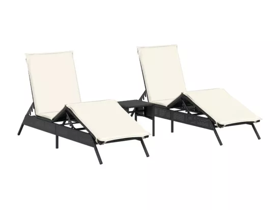 Chaises longues lot de 2 avec table noir résine tressée