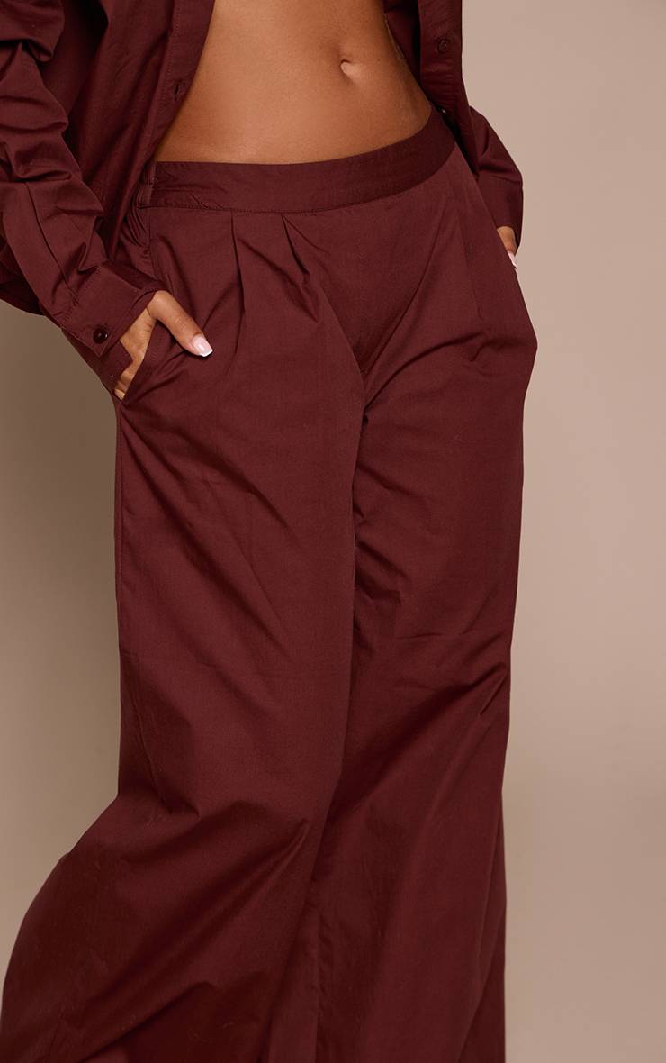 Chocolat Pantalon Large Aspect Lin Petite Ensemble Coordonné