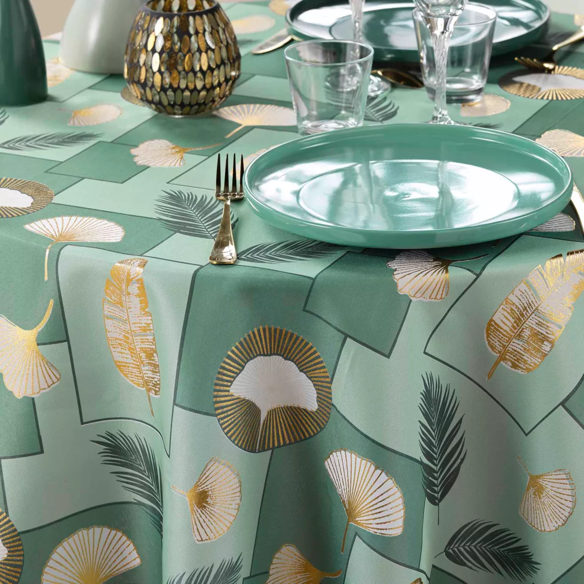 Nappe ronde anti tache (180 cm) Natane Vert sauge