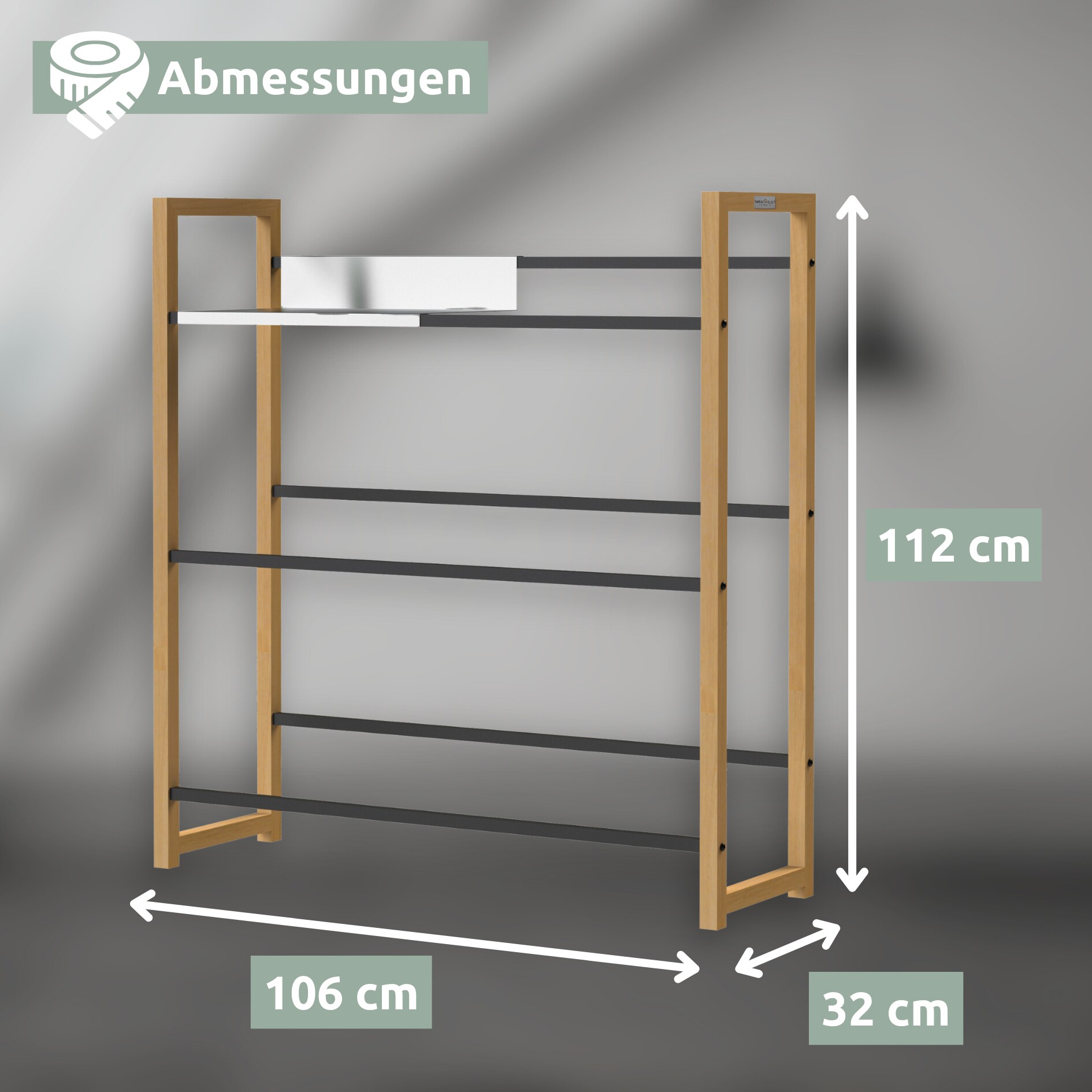 holz4home® Getränkekistenregal aus Bambus inkl. pulverbeschichteter Ablage I Schwarz | 6 Kisten