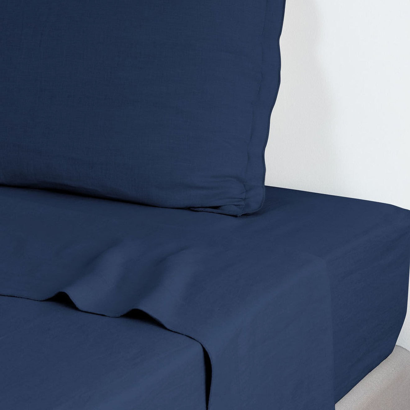 Febronie Drap plat en Lin Lavé Hortense bleu