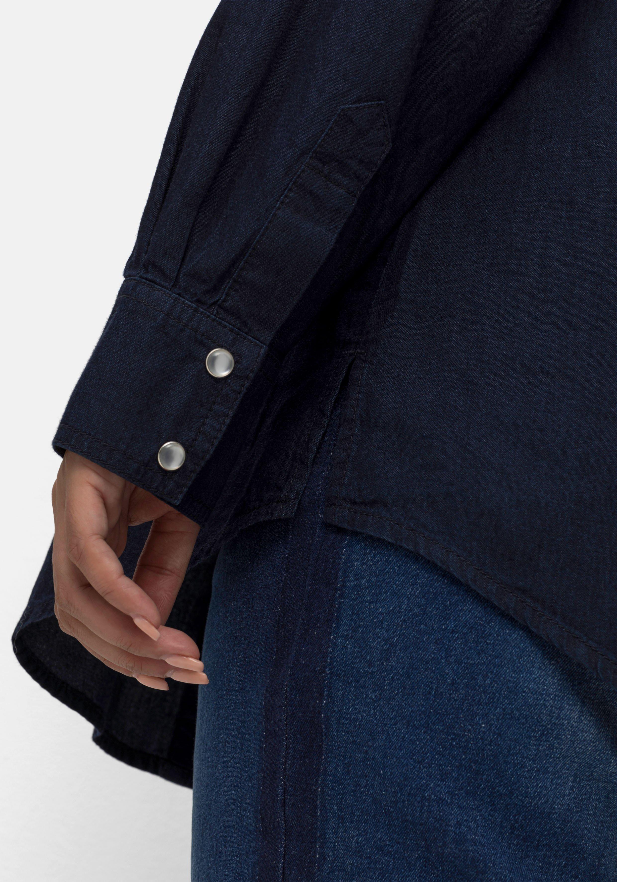 Jeansbluse mit Knopfleiste und Brusttaschen