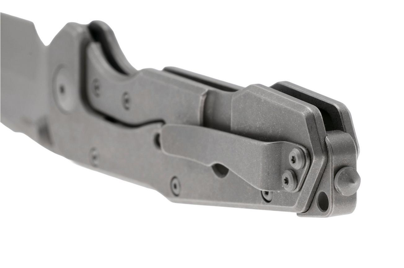 Real Steel Evolution 9912 Frame Lock & Button Unlocking Heavy Duty Tactical Knife, Stonewashed Tanto S35VN, Titanium, zakmes