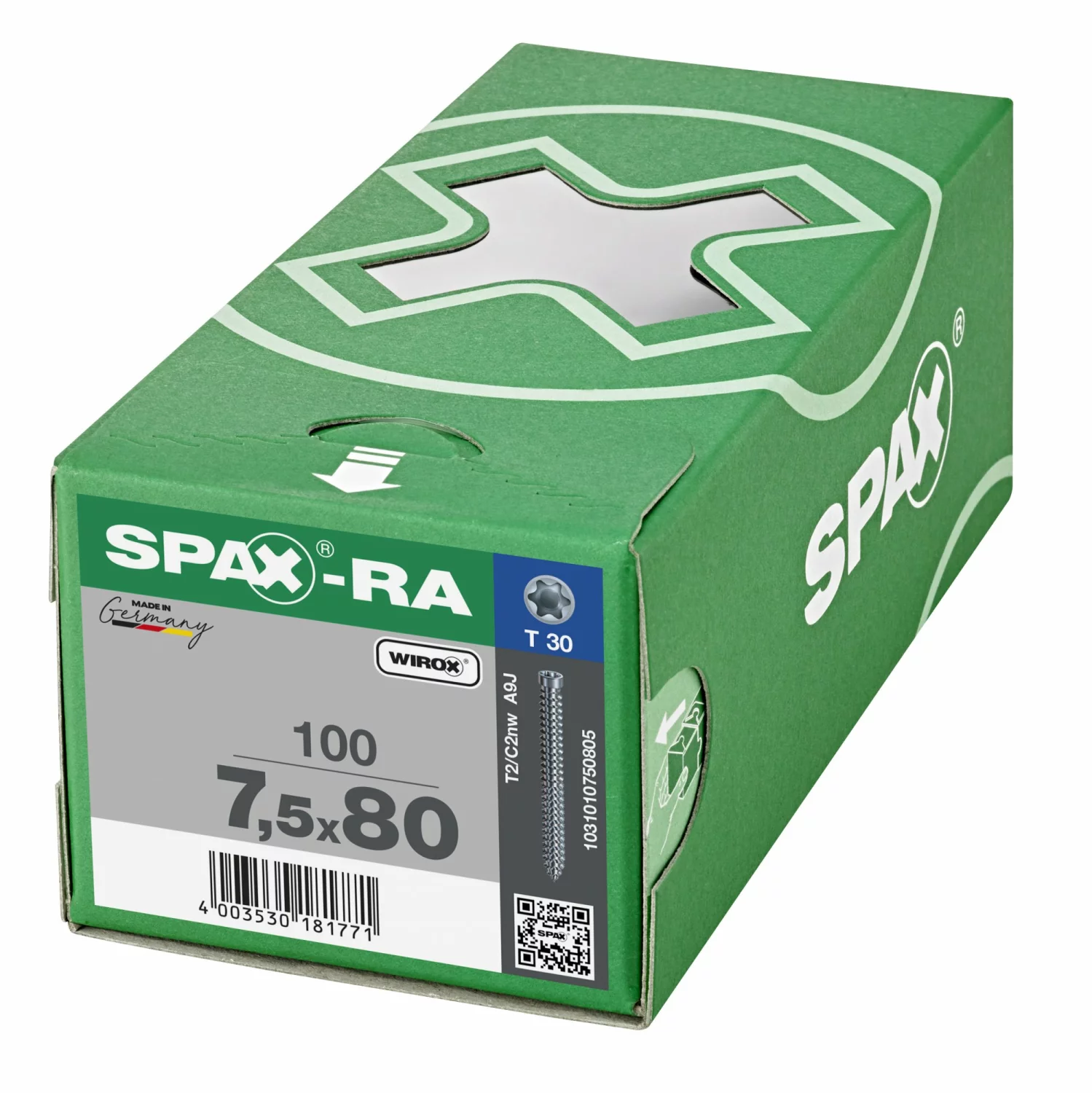 SPAX-Ra 1031010750805 Kozijnschroef, Cilinderkop, 7.5 x 80, Voldraad, T-STAR plus TX30, - WIROX - 100 stuks