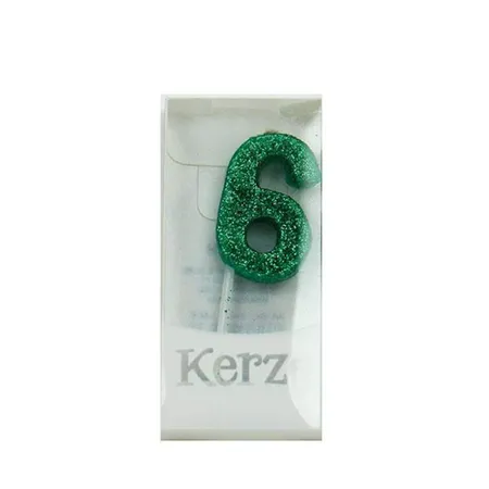 Trötsch Zahlenkerze 6, grün glitzer, 3x2x1cm