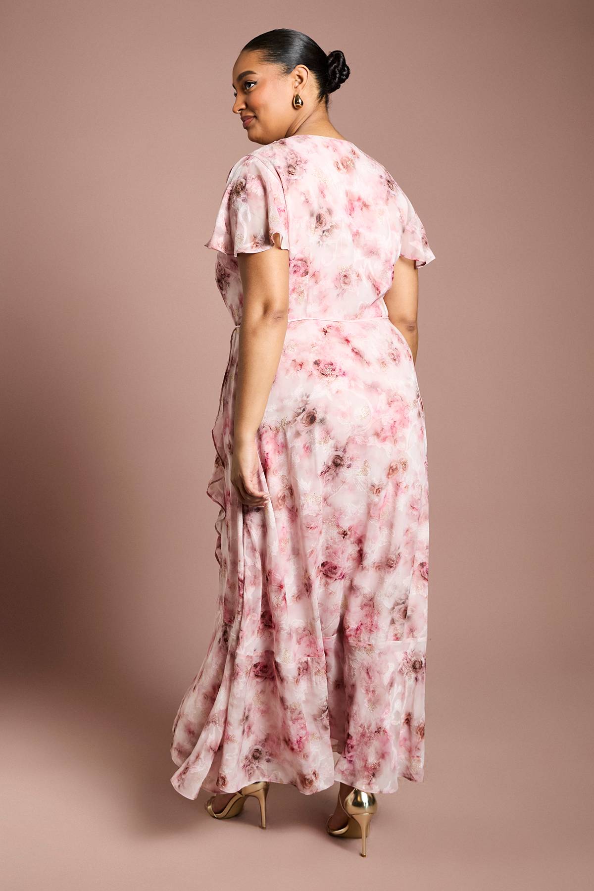 Coast Robe Midi Grande Taille En Satin Jacquard Imprimé Avec Détail Torsadé Devant