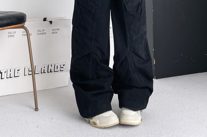 RONIN - Mid Rise Plain Wide Leg Cargo-broek
