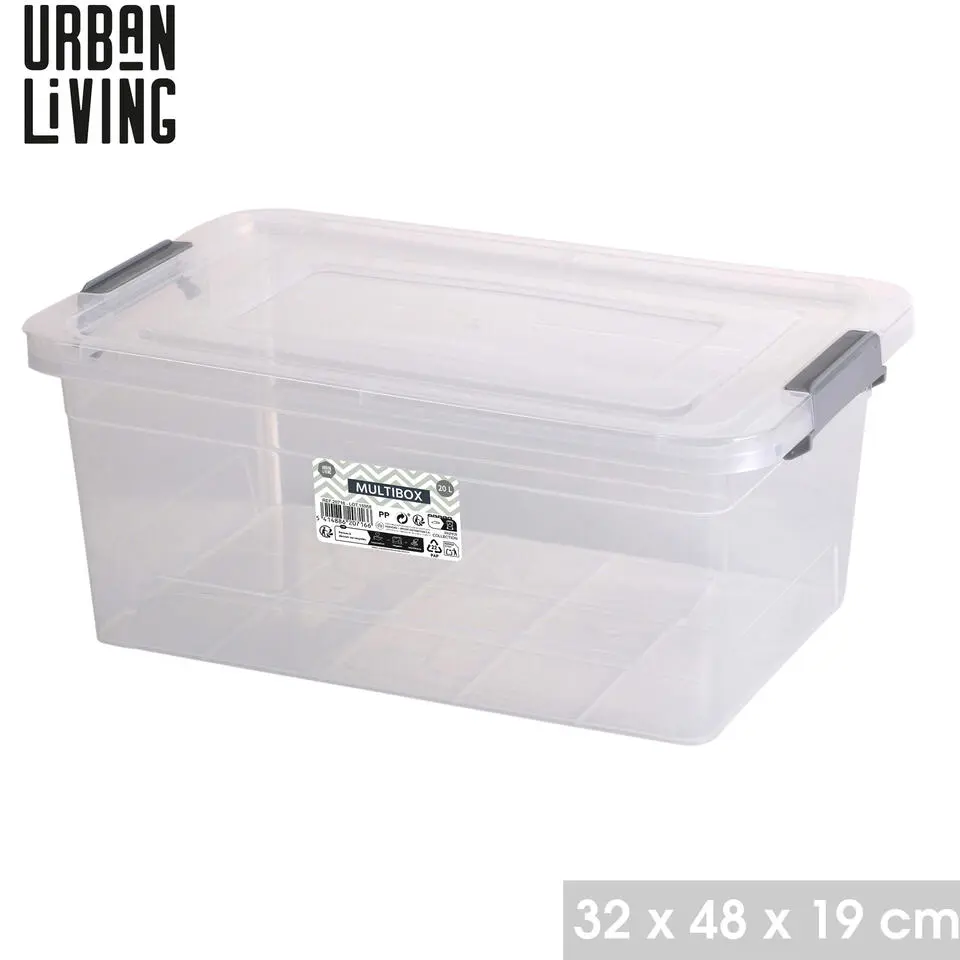 Urban Living Opberg box - 20 ltr - 32 x 48 x 19 cm - deksel en clips