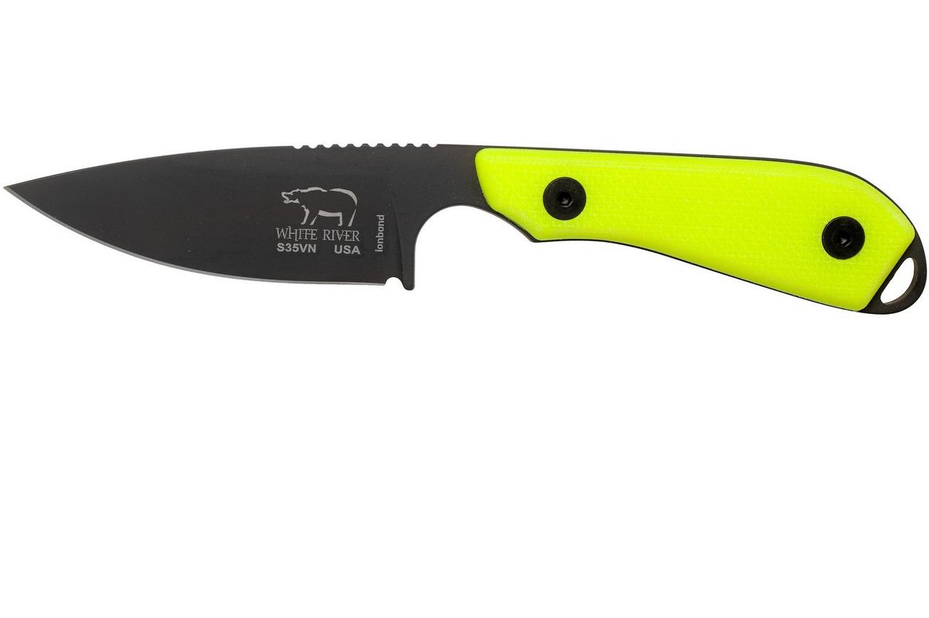 White River Knives M1 Backpacker Pro Yellow G10, Black Ionbond vaststaand mes, Kydex schede