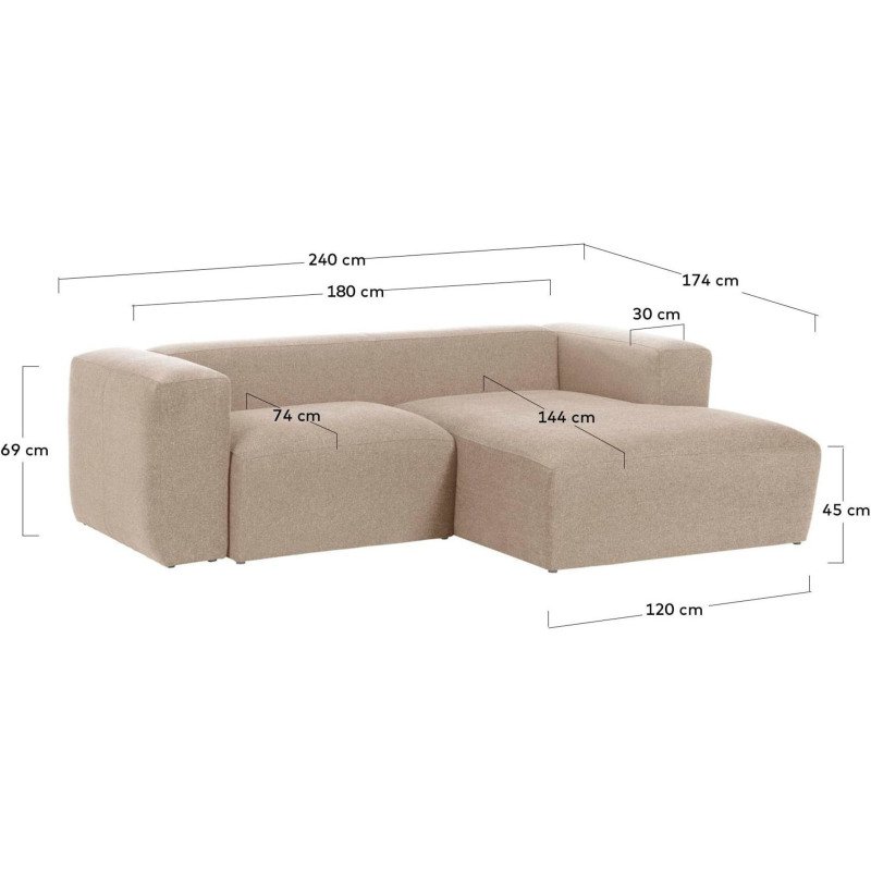Canapé Blok 2 places méridienne droite beige 240 cm