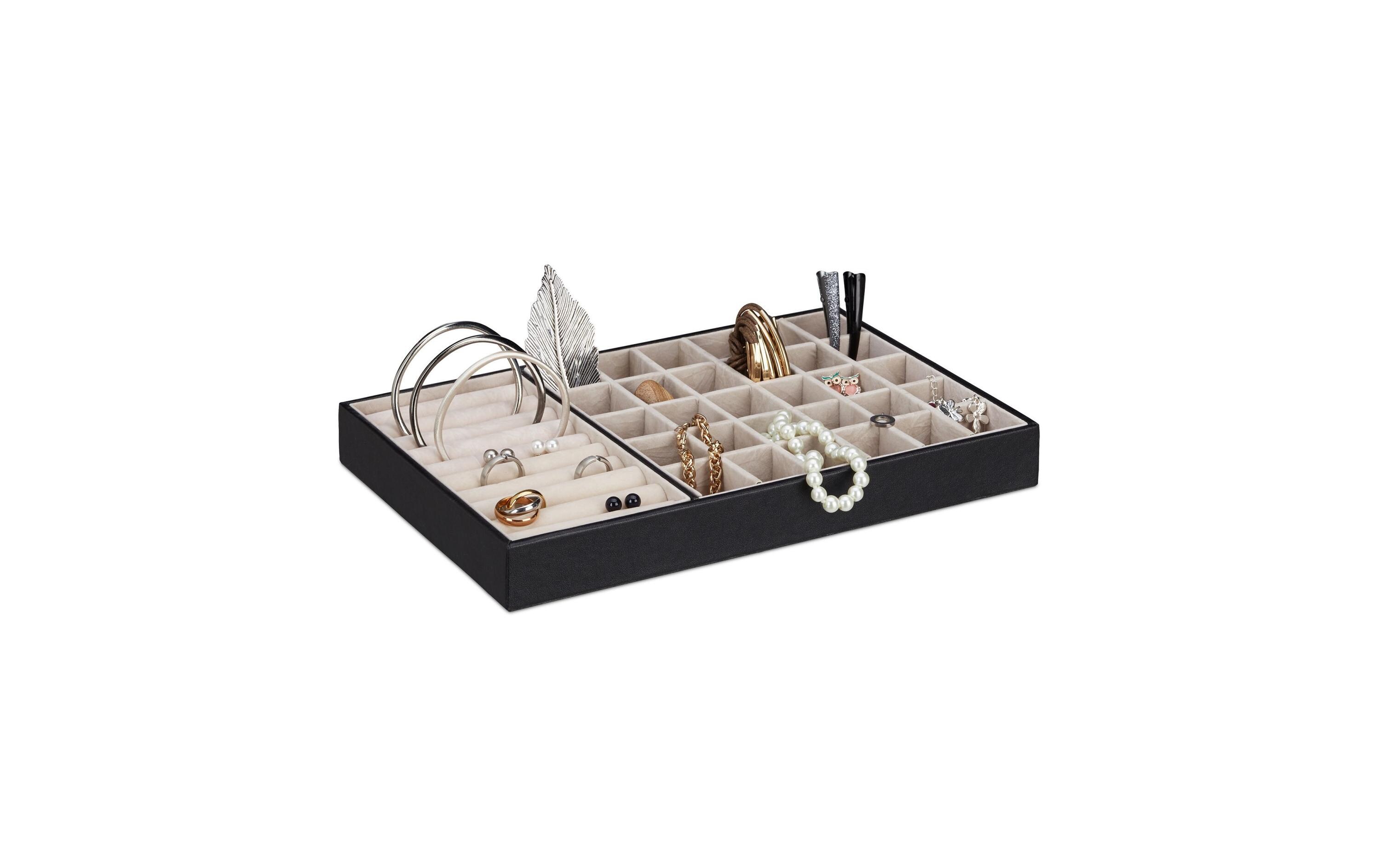 Schmuckschatulle 3.4 x 30 x 20 cm, Beige/SchwarzSchmucktablett