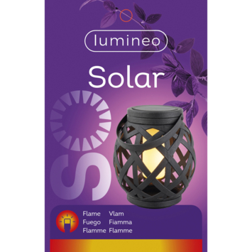 Solar LED Lantaarn met vlam-effect 16 cm hoog zwart vlecht
