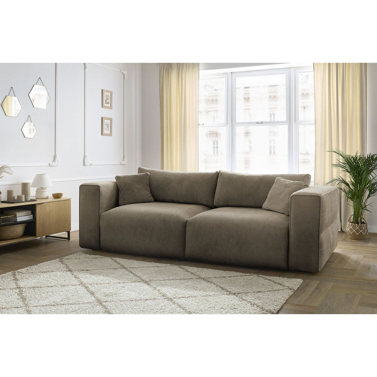 Bobochic Canapé convertible coffre ezechiel taupe - 265x109x82 cm