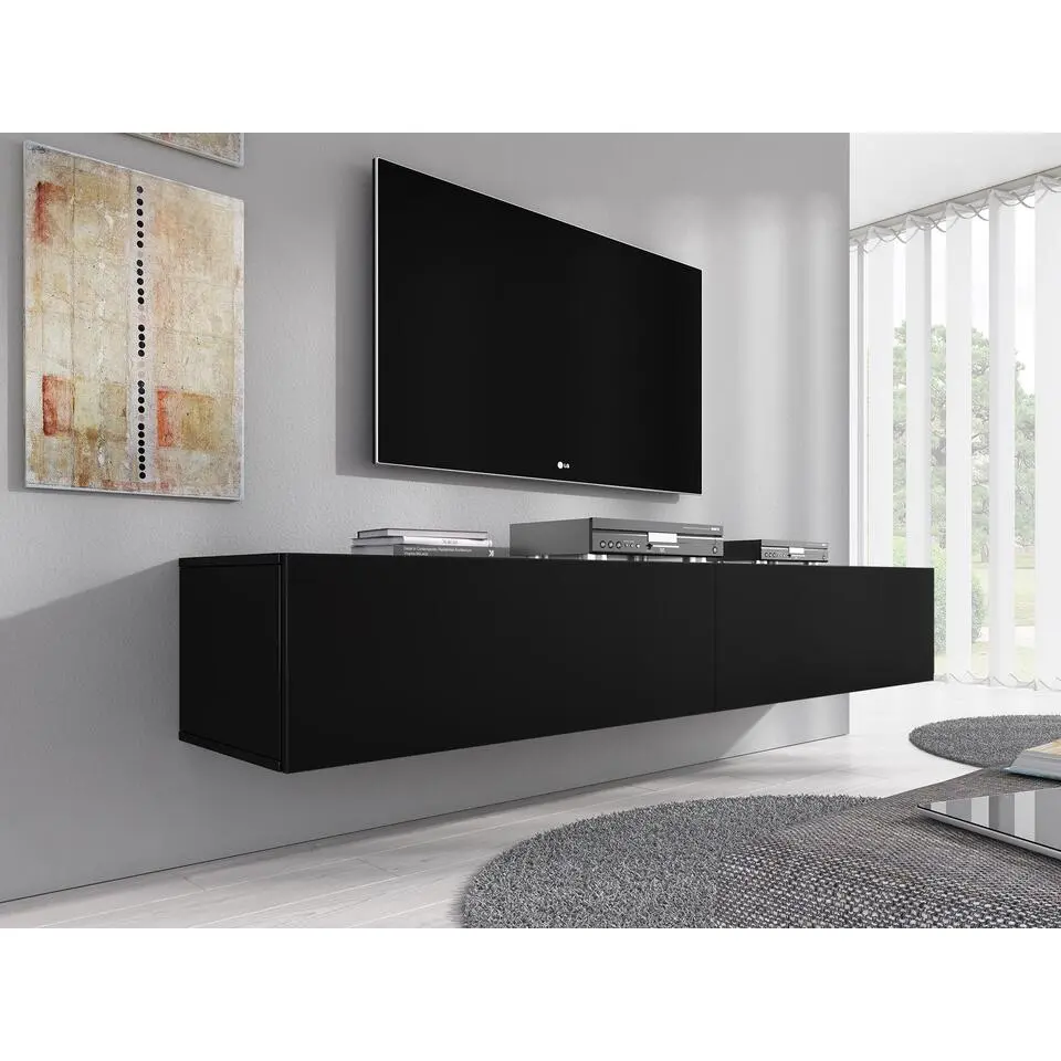 Meubella - TV-Meubel Flame XL - Mat Zwart - 180 cm