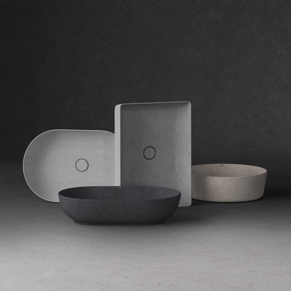 Rak Skin ovale waskom 55x35cm wit beton