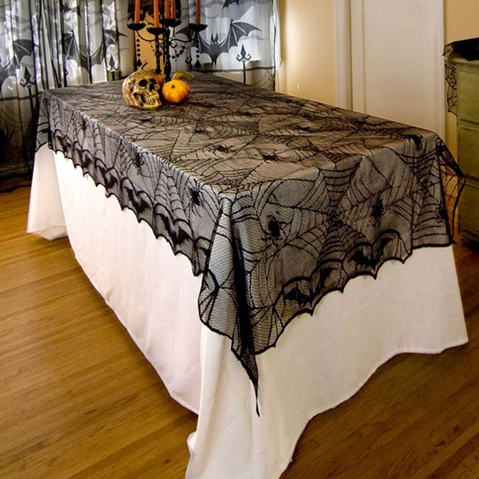 (135x180cm) Spinnen Netz Tuch Halloween Türvorhang Party Deko Kaminschal - Schwarz