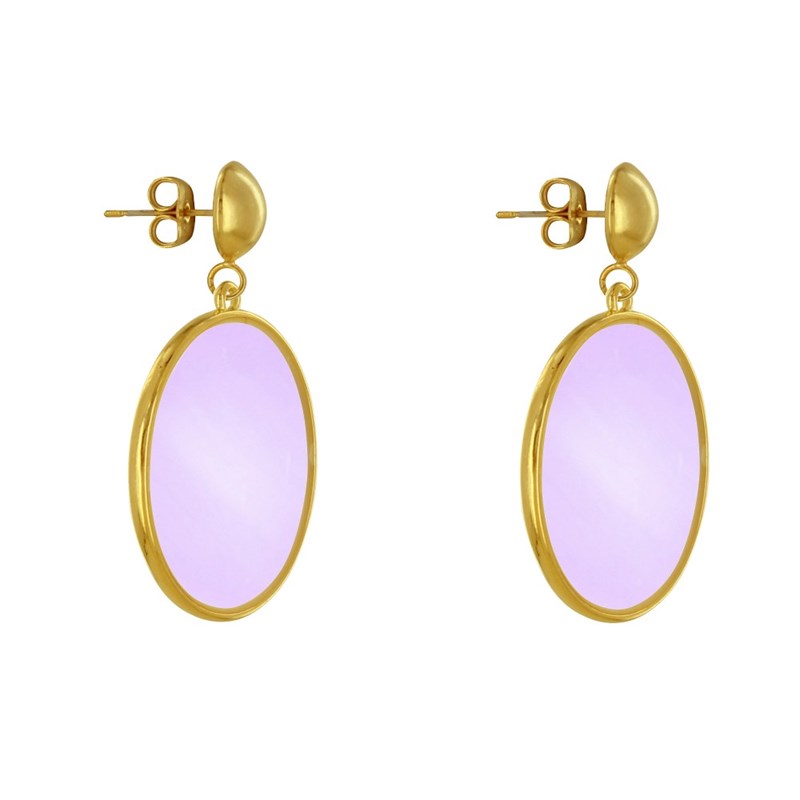 Boucles d'Oreilles Clous Métal Doré Cercle Coloré Translucide