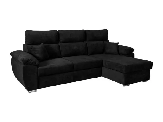 Canapé d'angle Komo Reversible et Convertible avec coffre et têtières réglables en tissu - Noir - L265 x P166 x H91cm - Loungitude