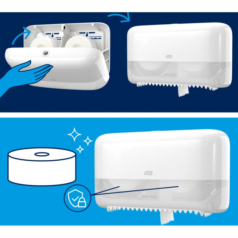 Distributeur pour papier toilette rouleau mid-size sans mandrin blanc Tork T7