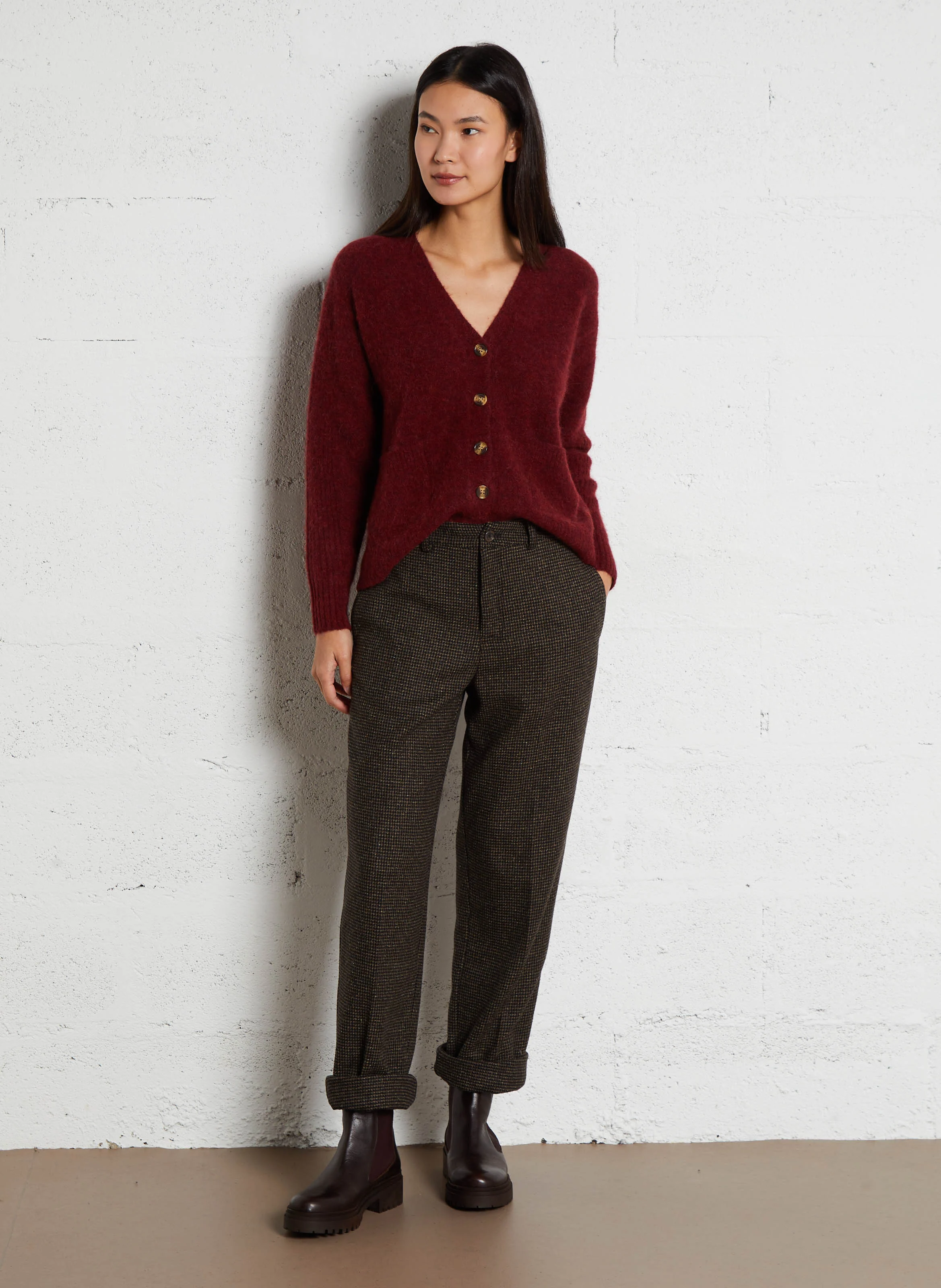 KURT - Cardigan droit en mohair mélangé | Rouge