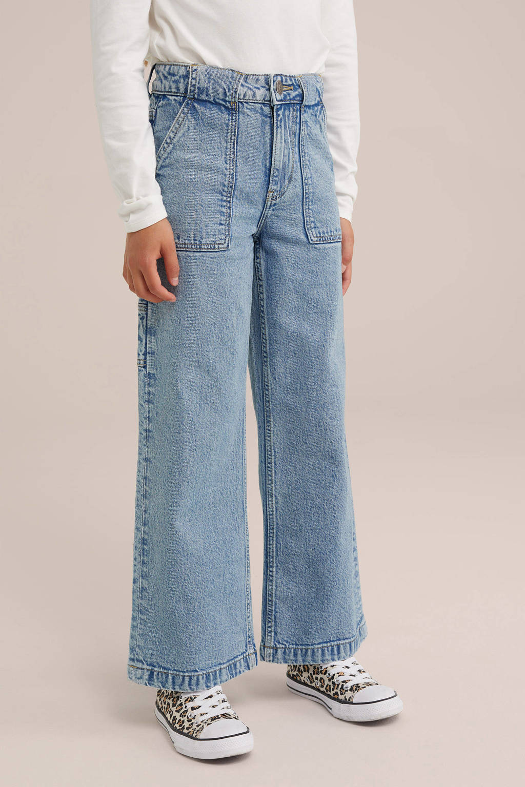 WE Fashion high waist wide leg jeans marbled blue denim