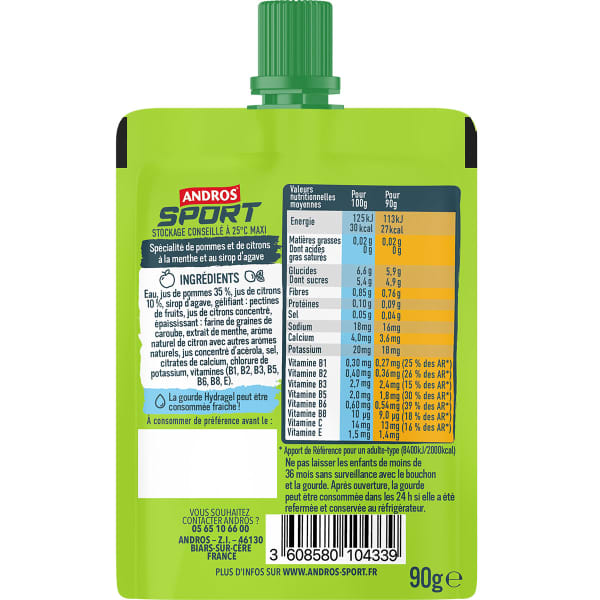 Gels énergétiques ANDROS GOURDE HYDRAGEL POMME CITRON MENTHE