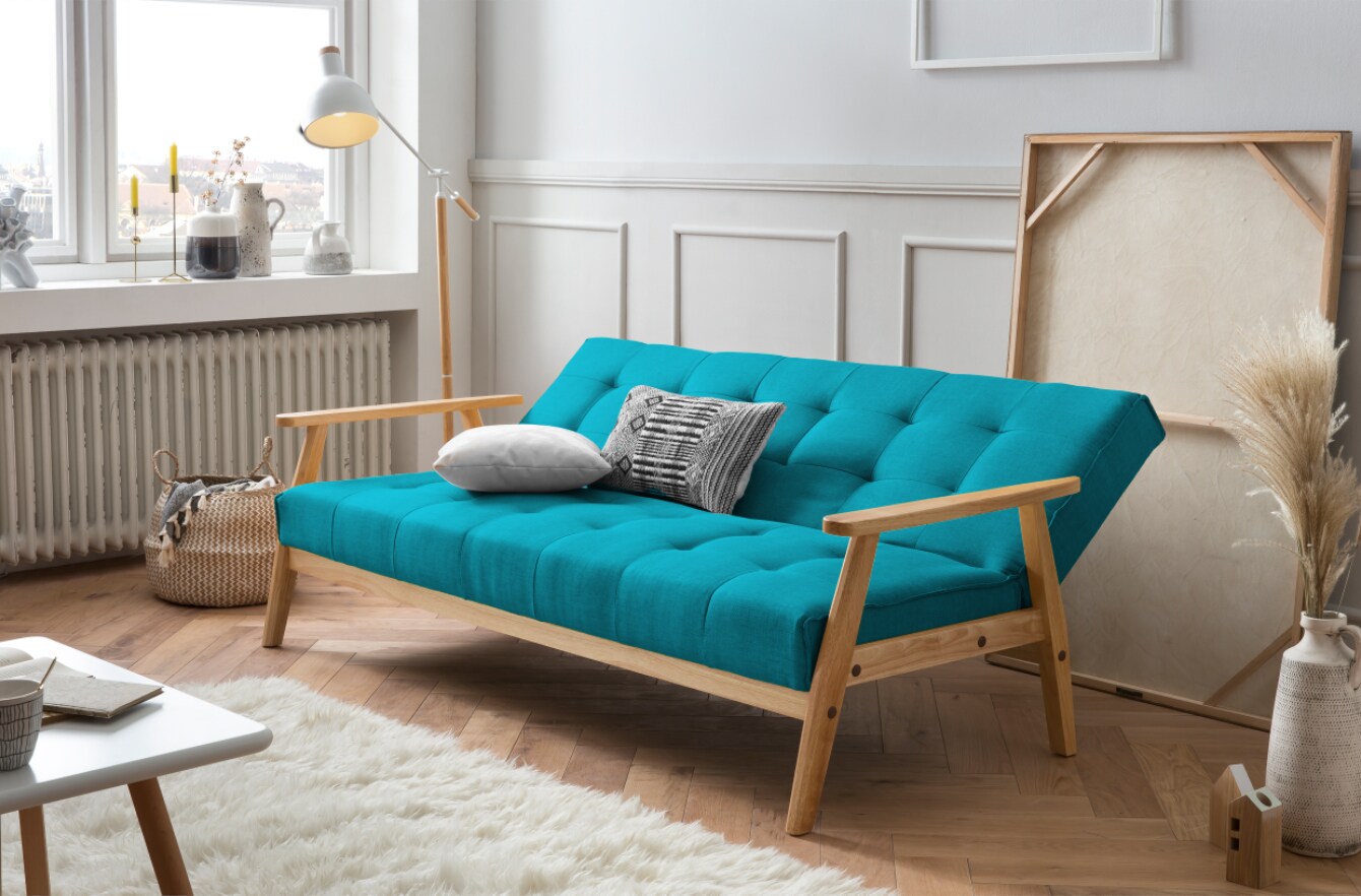 Schlafsofa petrol Schlafcouch Sofa Couch Schlaffunktion Gästebett Gästesofa