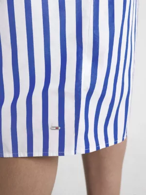 Vestido midi listrado em popeline com detalhe torcido na frente