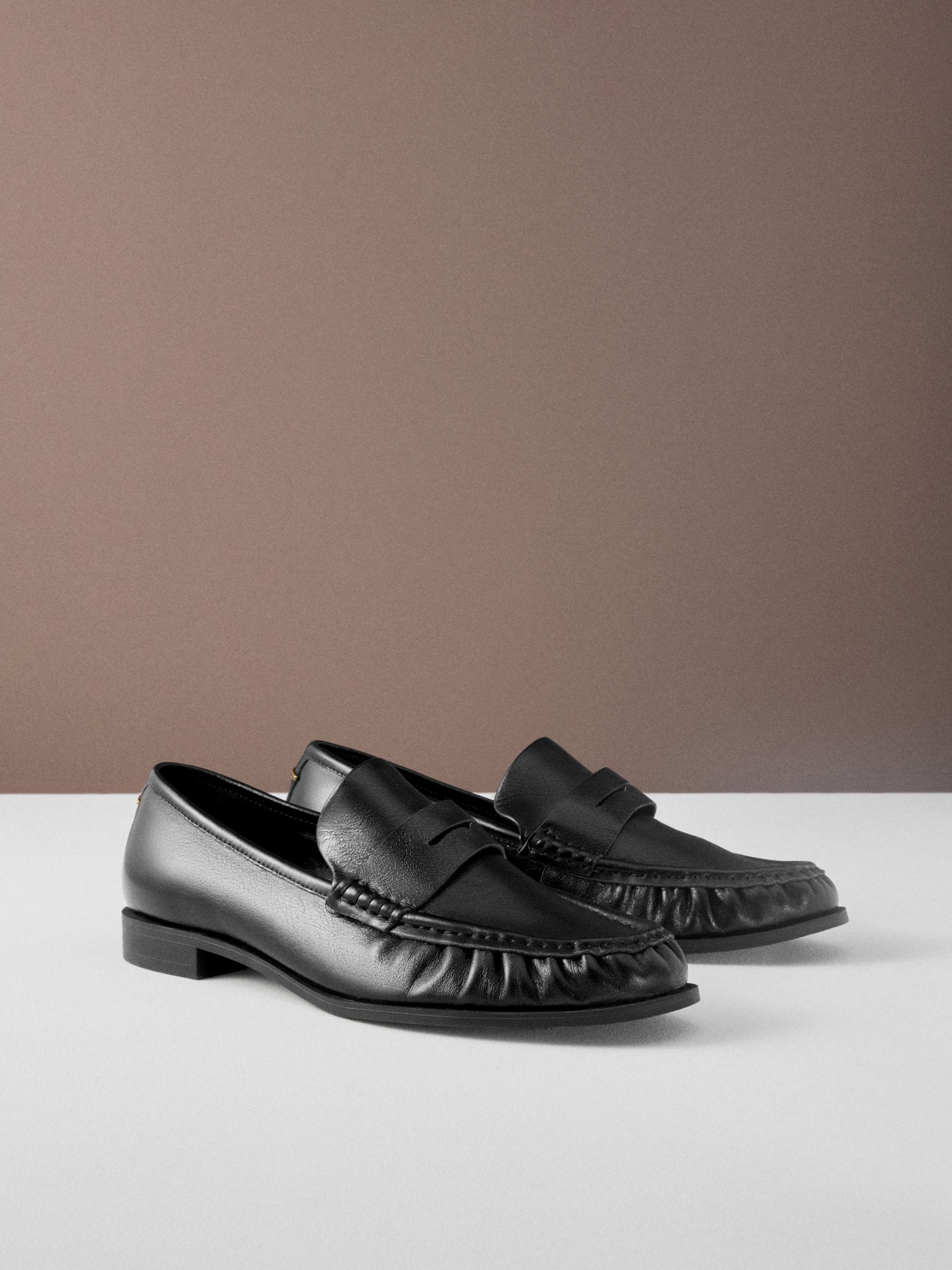 Zwart - Forever Comfort® Premium Leren Loafers met Motionflex en ruches